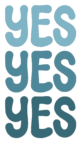 The Word Yes Is Written In Blue Letters Sticker