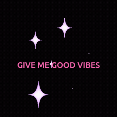 The Words Give Me Good Vibes Are On A Black Background With Purple Stars GIF