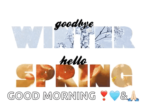 The Words Goodbye Winter And Hello Spring Are On A White Background GIF