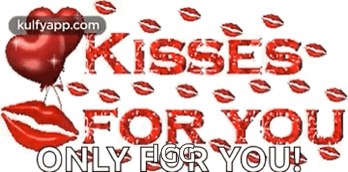 The Words Kisses For You Are Surrounded By Red Lips And Balloons . GIF