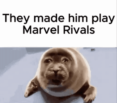 They Made Him Play Marvel Rivals With A Seal On A White Background . GIF