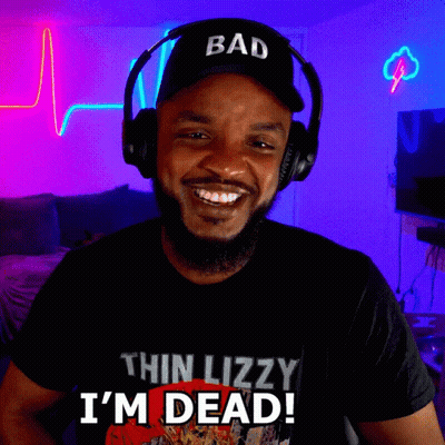 Thin Lizzy Fan With Headphones Saying I'm Dead GIF