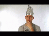 Thinking Man With Tin Foil Hat GIF