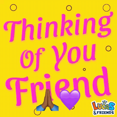 Thinking Of You Friend Yellow Background Pink Letters GIF