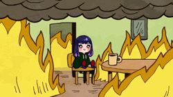 This Is Fine Meme Chibi Anime Girl Purple Hair GIF