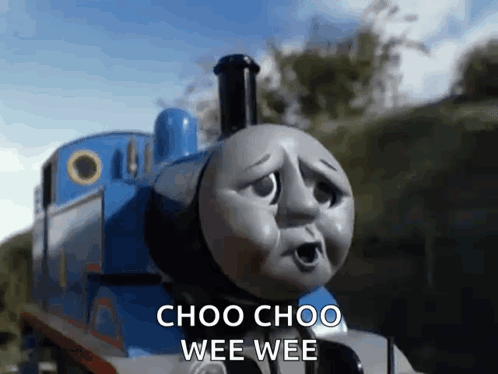 Thomas The Tank Engine Is Making A Sad Face And Saying Choo Choo Wee Wee . GIF