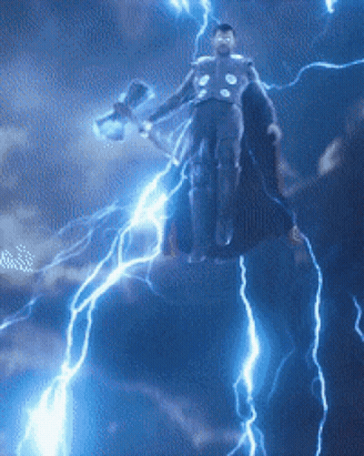 Thor Flying With Hammer And Lightning GIF