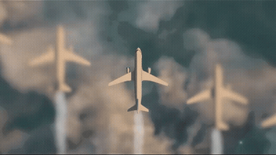 Three Airplanes Flying In A Row Against Blue Sky GIF