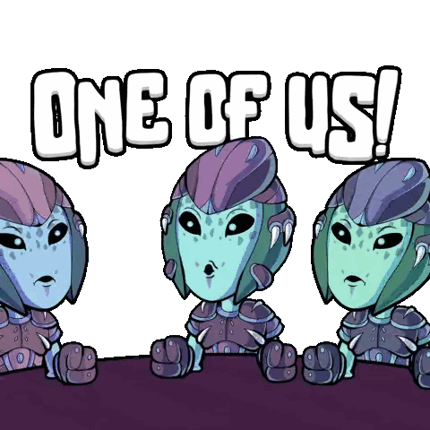 Three Aliens Are Sitting At A Table With The Words One Of Us Behind Them Sticker