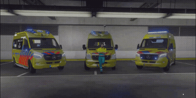 Three Ambulance Vans Parked With License Plate Starting With Z GIF