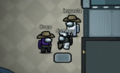 Three Among Us Characters One With Hat GIF