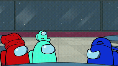 Three Among Us Characters Watching Yellow Character GIF