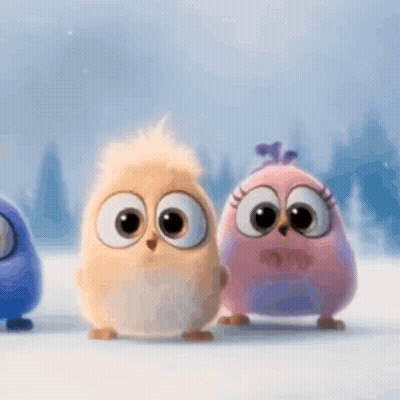 Three Angry Birds Standing On Snow GIF