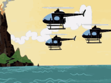 Three Animated Helicopter Flying GIF