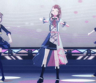 Three Anime Characters Are Dancing On A Stage GIF