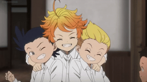 Three Anime Characters Are Hugging And Smiling With A Watermark That Says ' Kissanime ' On The Bottom GIF