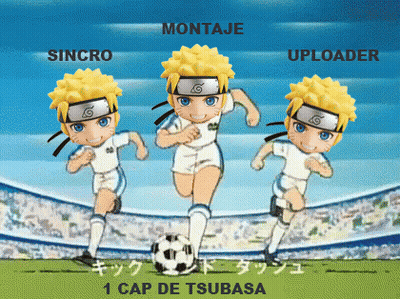 Three Anime Characters Are Running With A Soccer Ball In Front Of A Blue Sky GIF