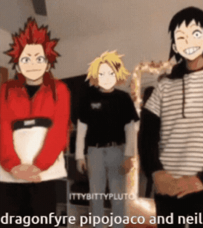 Three Anime Characters Standing Together GIF