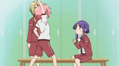 Three Anime Girls In A Locker Room GIF