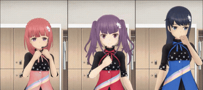 Three Anime Girls In Locker Room GIF