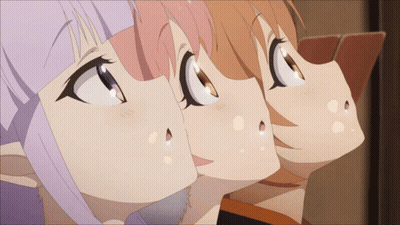 Three Anime Girls Looking Up At Sky GIF