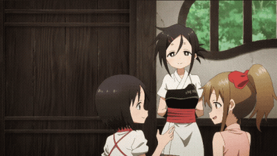 Three Anime Girls Standing Next To Each Other GIF