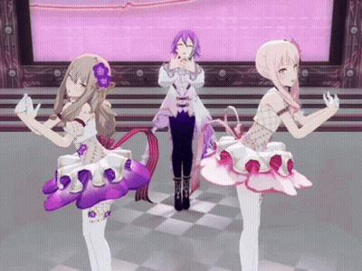 Three Anime Girls Standing On Stage In Video Game GIF