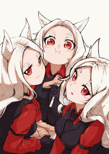 Three Anime Girls With White Hair And Red Eyes GIF