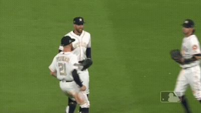 Three Astros Players Running On Field GIF