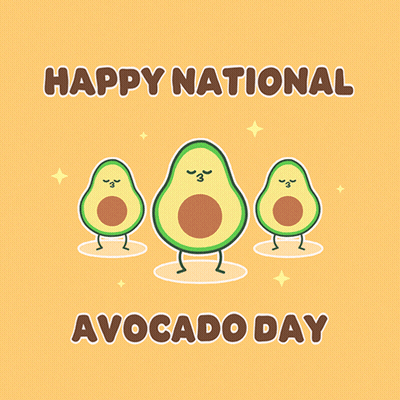 Three Avocados Standing Together Saying Happy National Avocado Day GIF