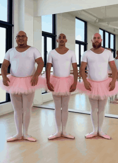 Three Bald Men Dressed As Ballerinas GIF