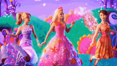 Three Barbie Dolls Are Standing Next To Each Other On A Purple Background GIF