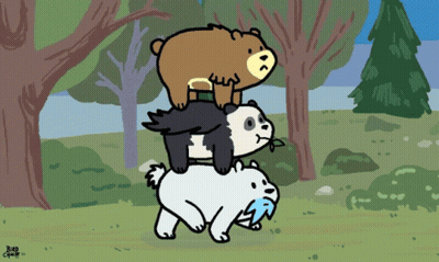 Three Bears Stacked Bird Chased GIF