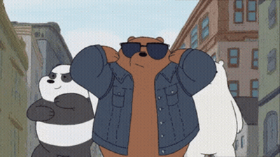 Three Bears Wearing Sunglasses And A Denim Jacket GIF