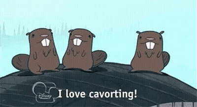 Three Beavers Sitting On Top Of A Tire With The Words I Love Cavorting GIF