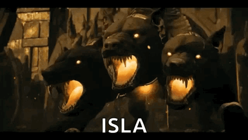 Three Black Dogs With Glowing Eyes And Isla GIF