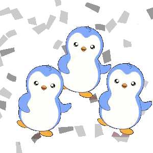Three Blue And White Penguins Standing Next To Each Other Sticker