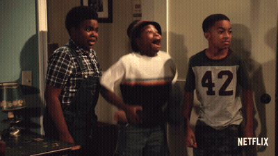 Three Boys Standing Next To Each Other With Number 42 Shirt GIF
