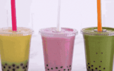 Three Bubble Tea Cups With Straws GIF