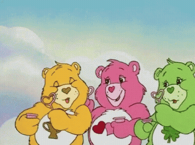 Three Care Bears Holding Coffee GIF