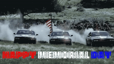 Three Cars On Grass Red White Blue Happy Memorial Day GIF