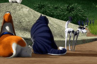 Three Cartoon Animals Sitting GIF