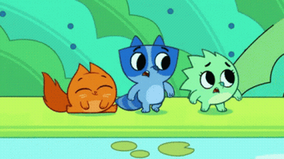 Three Cartoon Animals Standing Together GIF
