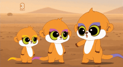Three Cartoon Animals With Number 3 Above Them GIF