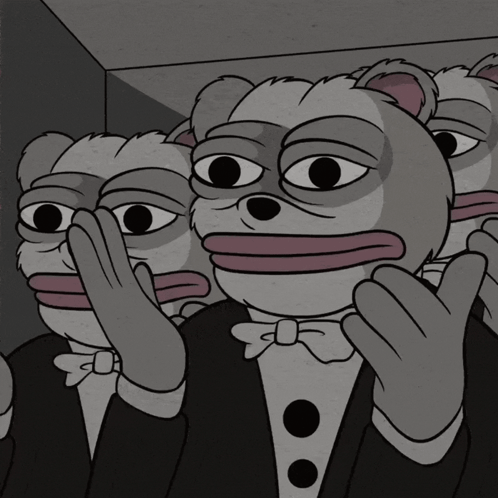 Three Tuxedo-Wearing Bears Whispering GIF
