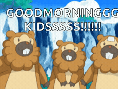 Three Cartoon Beavers Are Standing Next To Each Other With The Words Good Morninggg Kidsssss Written Above Them GIF
