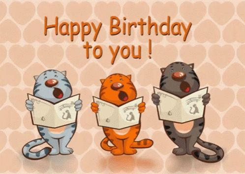 Three Cartoon Cats Singing A Song With Music Notes Above Them GIF
