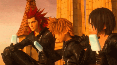 Three Cartoon Characters Are Eating Ice Cream In Front Of A Castle GIF