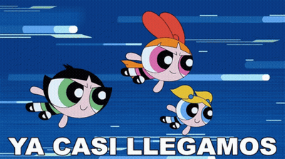Three Cartoon Characters Are Flying In The Air And The Words Ya Casi Llegamos Are Below Them GIF