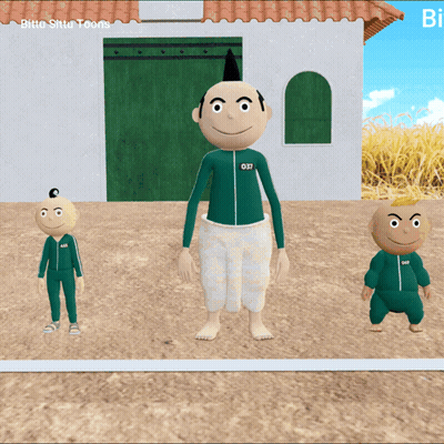 Three Cartoon Characters Are Standing In Front Of A White House And One Has The Number 031 On His Jacket GIF